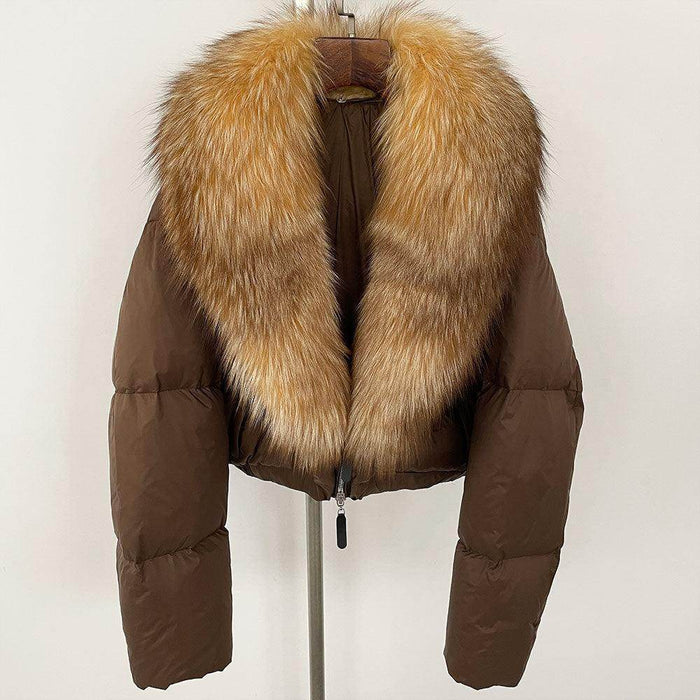 Fox Fur Collar Thick Short Down Jacket Coat - Magellan Fashion Shop