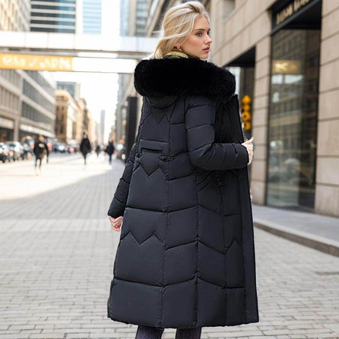 Winter Long Coat With Thickened Fur Collar Straight Slim Cotton-padded Jacket Women - Magellan Fashion Shop