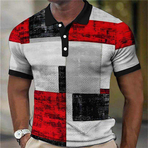 Fashion Men'S Polo Shirts 3d Splicing Plaid Printing Art Men - Magellan Fashion Shop