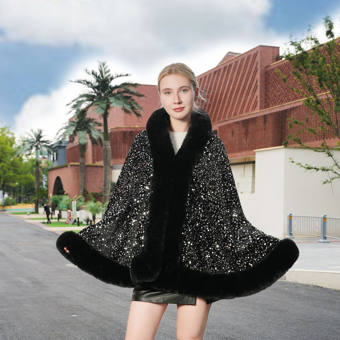Knitted All-matching Loose Cloak Robe Fleece-lined Sequined Elegant Shawl