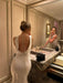 White Satin Draped Collar Backless Dress - Magellan Fashion Shop
