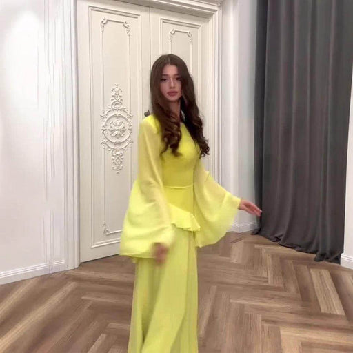 Flared Sleeves Long Sleeves Ruffled Dress - Magellan Fashion Shop