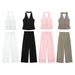 Pleated Wide Leg Pants Backless Hanging Collar Vest - Magellan Fashion Shop