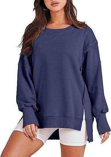Solid Oversized Sweatshirt Crew Neck Long Sleeve - Magellan Fashion Shop