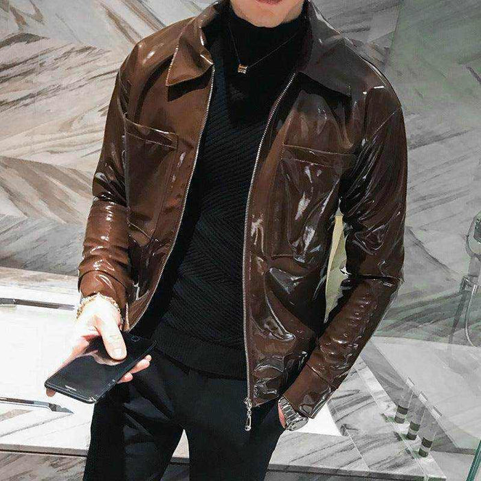 Handsome motorcycle jacket PU leather leather lapel jacket - Magellan Fashion Shop