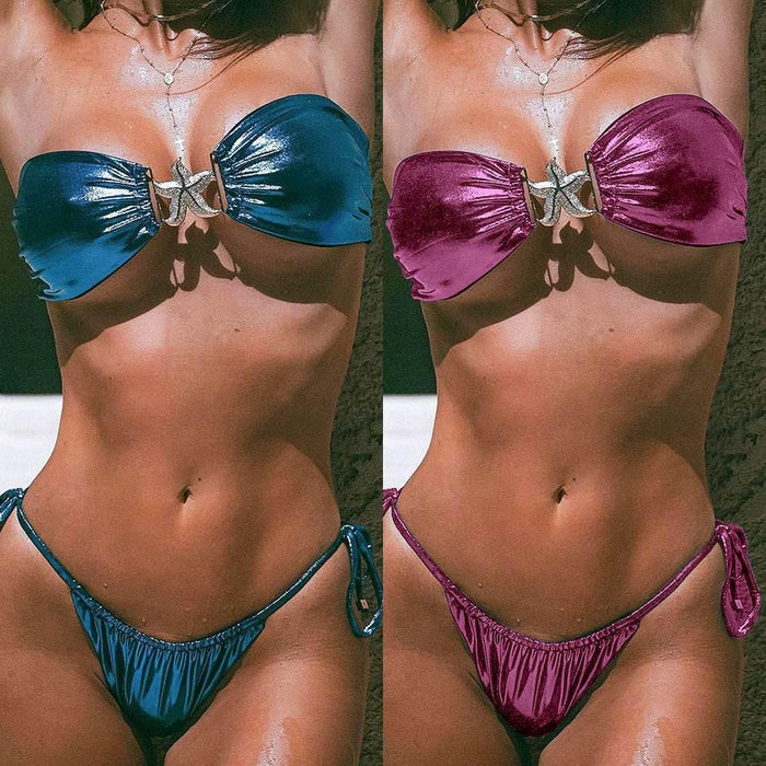 Glossy Split Bikini Set for Women – Quick-Dry, Backless & High Elasticity Swimwear - Magellan Fashion Shop