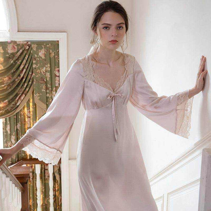 Romantic Nightgown Nightwear Princess Women Vintage Sleepwear Satin - Magellan Fashion Shop