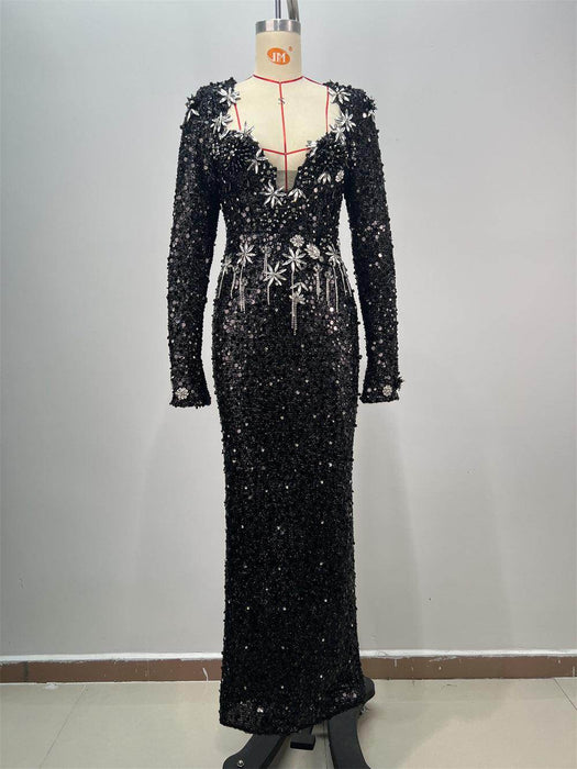 Women's Fashionable Sequins Long Sheath Dress - Magellan Fashion Shop