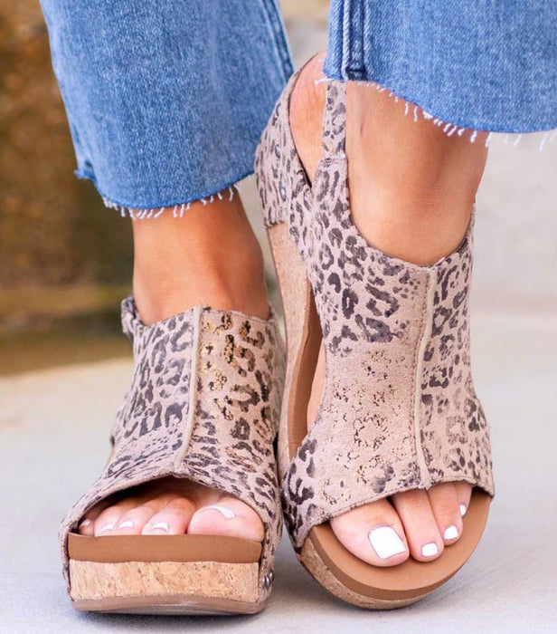 Women's Wedge Peep Toe Platform Rivet Sandals - Magellan Fashion Shop