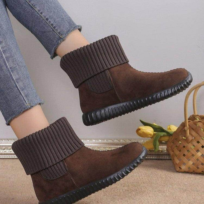 Flat Ankle Boots With Reversible Knitted Design Winter Fashion Comfortable Snow Boot For Women Shoes - Magellan Fashion Shop