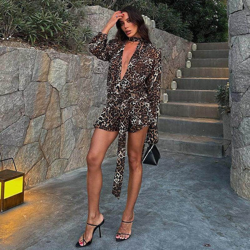 Fashion Women's Wear Vintage Leopard Print Deep V Dress - Magellan Fashion Shop