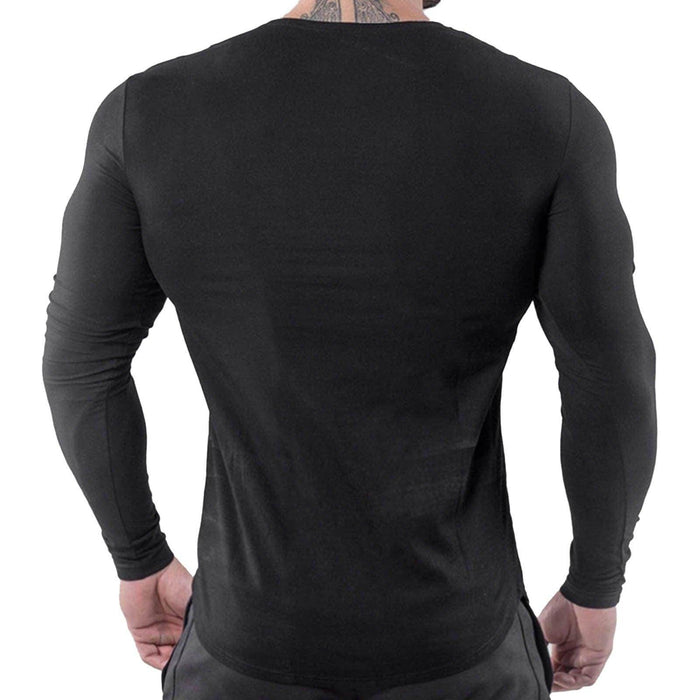 Men Tight Top Elastic Quick Drying Cotton Blend Long Sleeve T Shirt for Fitness Running Black XXL - Magellan Fashion Shop