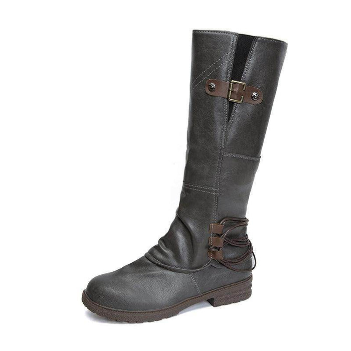 Fashion Casual Round Toe Square Heel Women's High-top Fashion Leather Boots - Magellan Fashion Shop