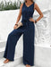Blue V-Neck Twist Strap Jumpsuit For Women - Magellan Fashion Shop