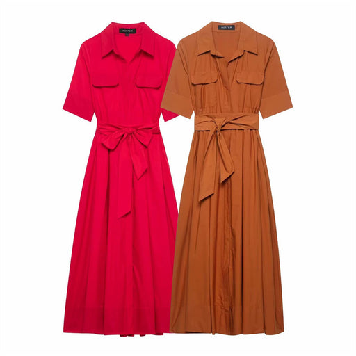 Slim Waist Poplin Short Sleeve Dress - Magellan Fashion Shop