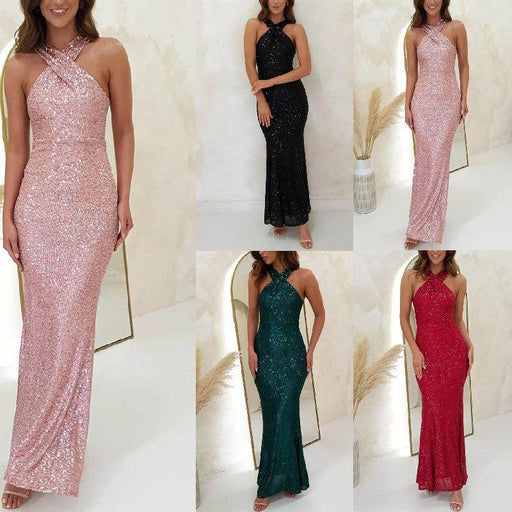 Fashionable Multicolor Halter Sleeveless Sequins Sequin Dress - Magellan Fashion Shop