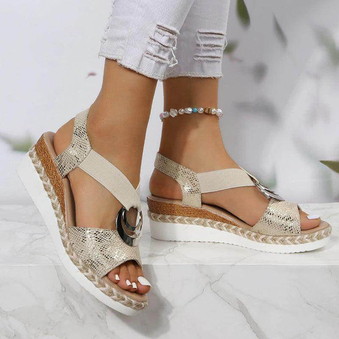 Women's Peep Toe Serpentine Wedges Sandals With Circle Design Casual Summer Shoes - Magellan Fashion Shop