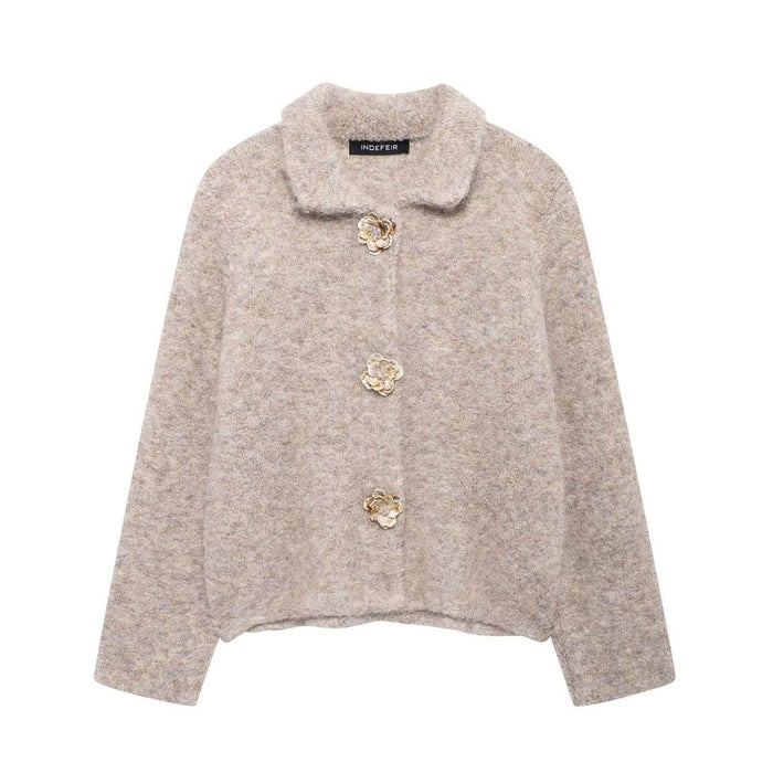 Fashionable All-match Flower-shaped Decorated Row Button Knitted Coat - Magellan Fashion Shop