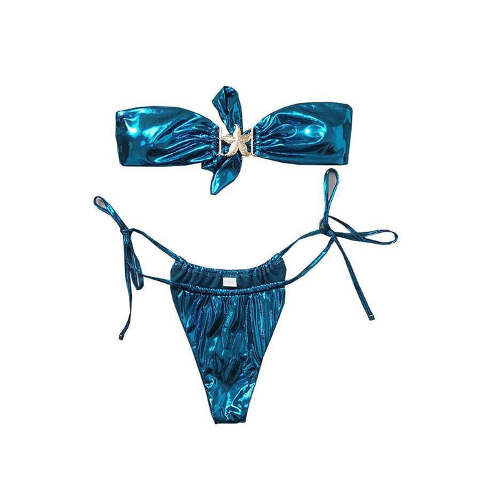 Glossy Split Bikini Set for Women – Quick-Dry, Backless & High Elasticity Swimwear - Magellan Fashion Shop