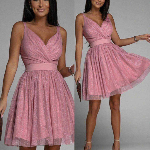 Elegant Glitter Sleeveless Mesh Party Dress - Magellan Fashion Shop