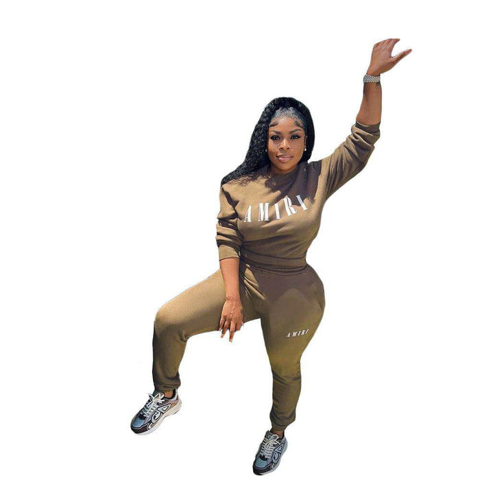 Printed Crew Neck Sweatshirt Two-piece Suit - Magellan Fashion Shop