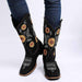 Cowboy Boots Women Sunflower Embroidery Shoes Low Heel Western Boot - Magellan Fashion Shop