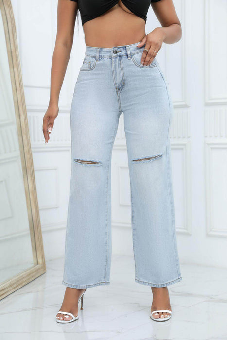 Elegant Ripped Wide-leg Jeans Women - Magellan Fashion Shop