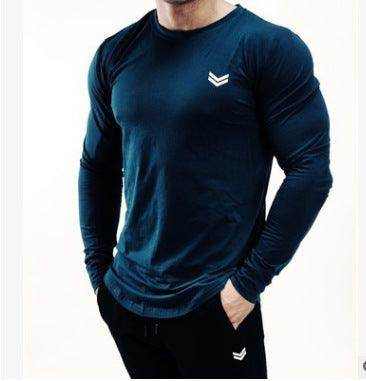 Men's slim fit long sleeve quick dry gym t-shirt with round neck for fitness training and bodybuilding