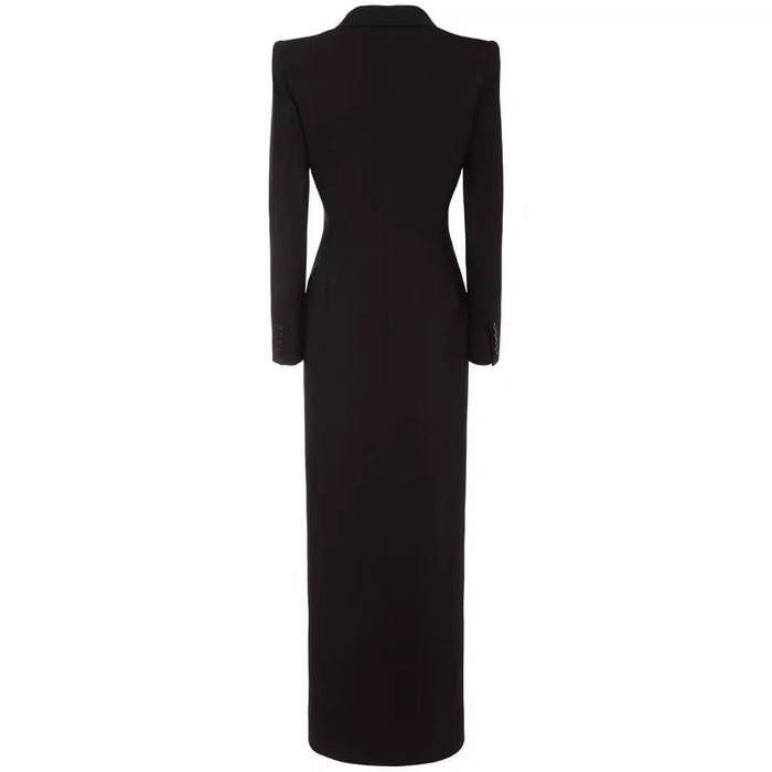 Elegant, long, slim black coat