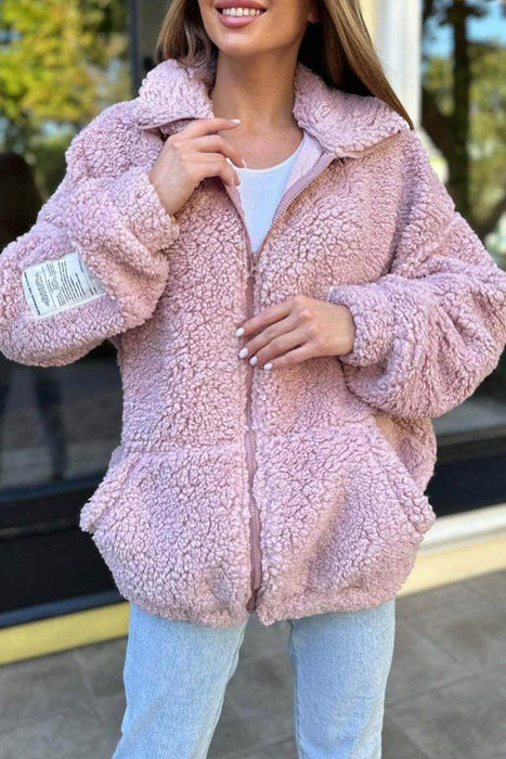 Winter Zipper Jacket Fashion Lapel Plush Cardigan Coat With Pockets Women's Clothing - Magellan Fashion Shop