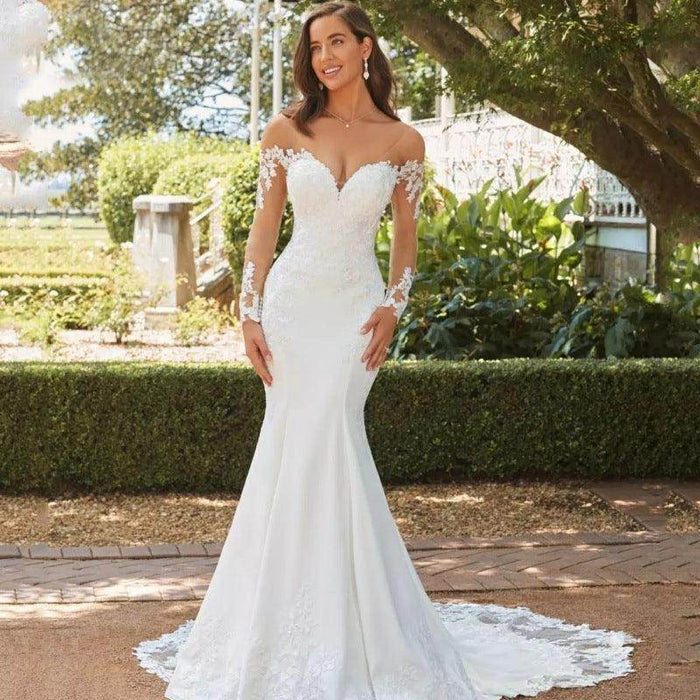 Long Sleeve Backless Lace Fishtail Wedding Dress - Magellan Fashion Shop