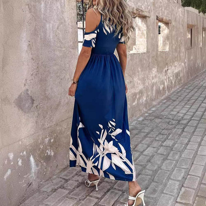Fashion Shoulder-baring Printed Waist-controlled Long Dress - Magellan Fashion Shop