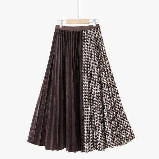 Simple Houndstooth Solid Color Stitching Contrast Color Pleated Skirt - Magellan Fashion Shop