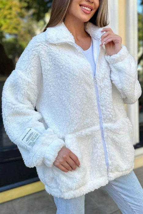 Winter Zipper Jacket Fashion Lapel Plush Cardigan Coat With Pockets Women's Clothing - Magellan Fashion Shop