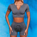 Women Short-sleeved Shorts Yoga Clothing Suit Seamless Zipper Vertical Stripes Sports Fitness - Magellan Fashion Shop