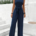Blue V-Neck Twist Strap Jumpsuit For Women - Magellan Fashion Shop