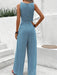 Blue V-Neck Twist Strap Jumpsuit For Women - Magellan Fashion Shop