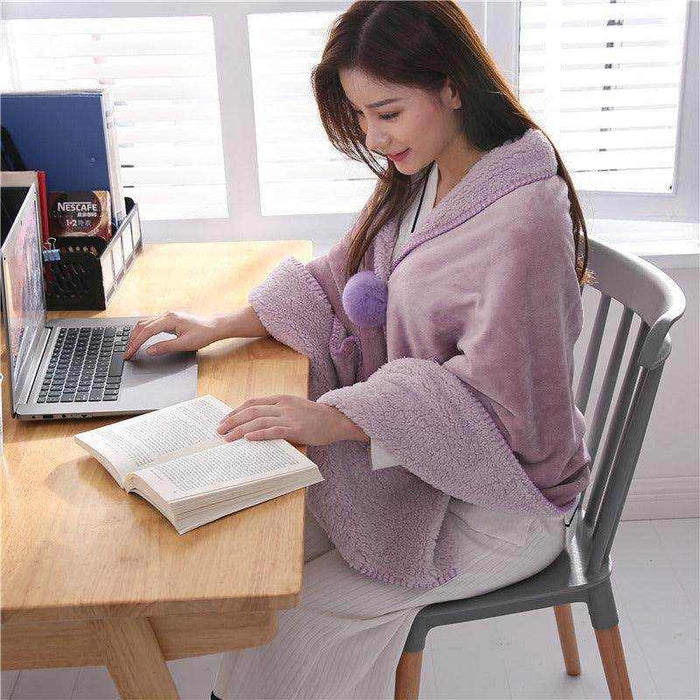 Winter office warm multifunctional cape blanket in soft, fluffy flannel fabric