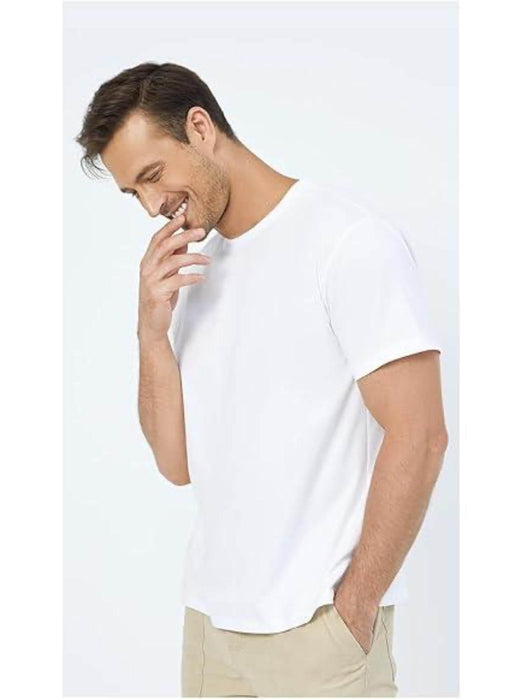 Neat White Basic Crewneck Short Sleeve Cotton Polyester Water Repellent Tee For Men - Magellan Fashion Shop