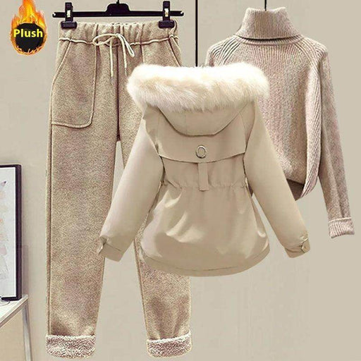 Women's Sweater Down Cotton Jacket Casual Pants Set - Magellan Fashion Shop