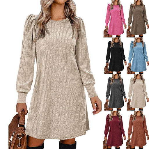 Women's Knitted Puff Sleeve Casual Loose Dress - Magellan Fashion Shop