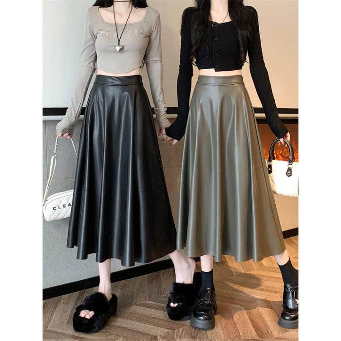 Leather Medium Length Simple A- Line Umbrella Skirt - Magellan Fashion Shop