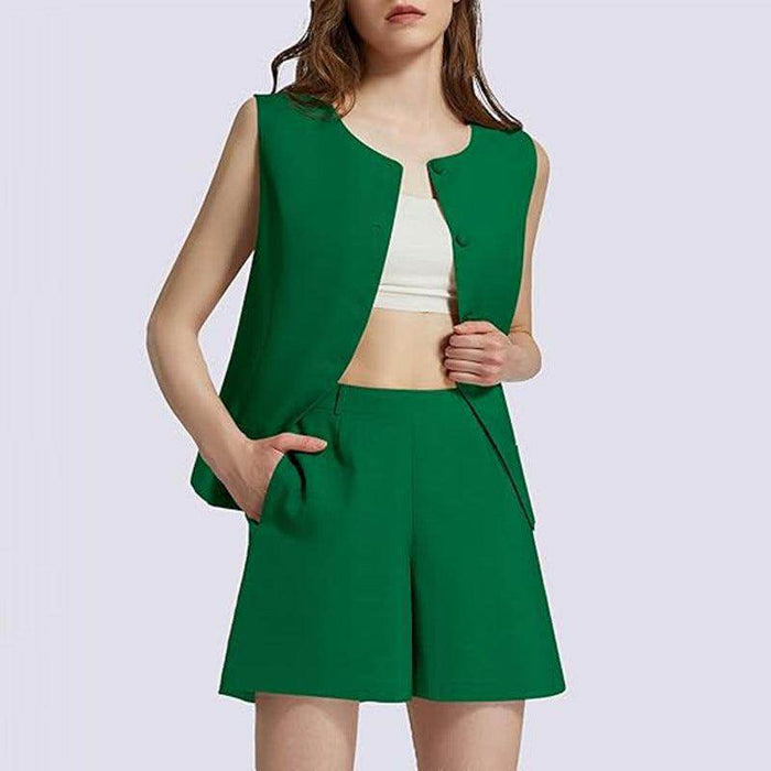 Sleeveless 2-Piece Work Suit – Round Neck Top & High-Waist Trousers - Magellan Fashion Shop