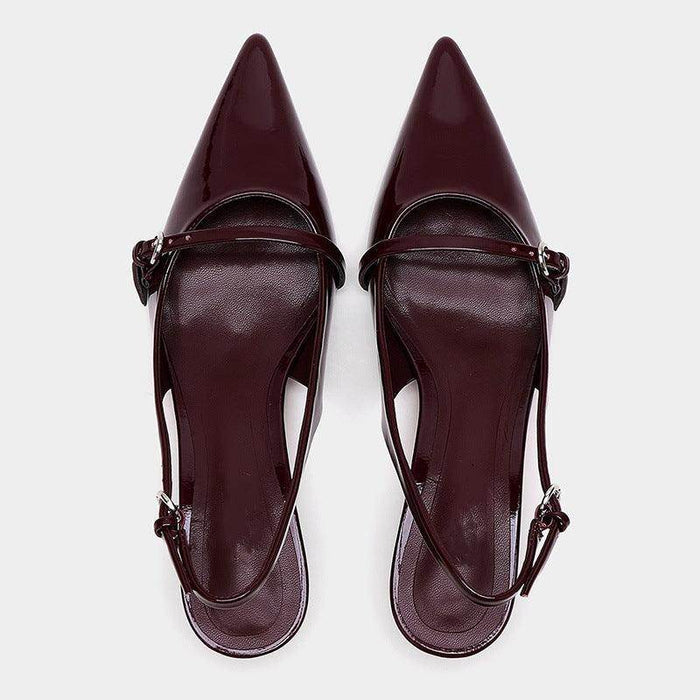 Wine Red Retro Style Pointed Toe Slingback Strap Mules Shoes - Magellan Fashion Shop