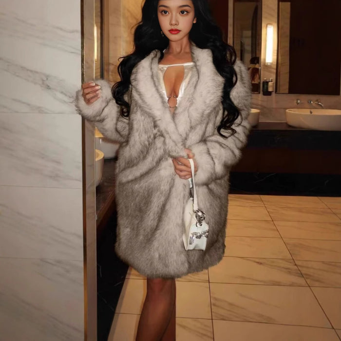 Autumn And Winter Women's Fur Collar Artificial Fur Faux Fur Coat