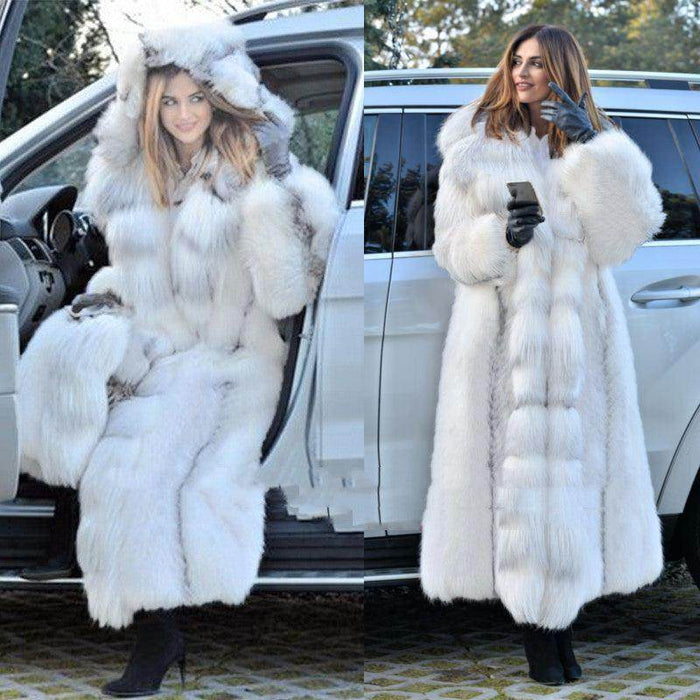 Women's Long Style White Long Fur Coat - Magellan Fashion Shop