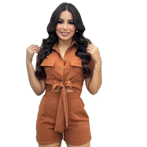Short-sleeved Lace-up Two-piece Suit - Magellan Fashion Shop