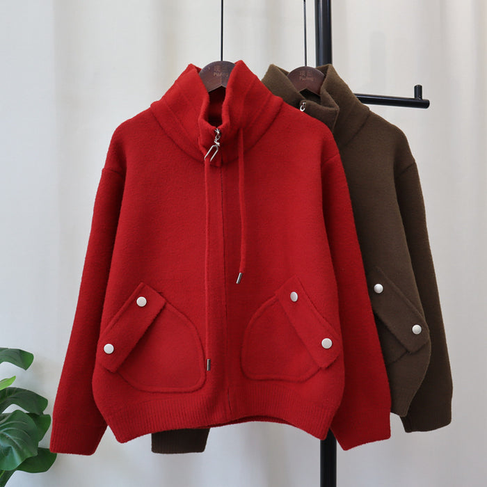 Woolen Goods Solid Color Coat For Women