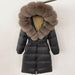 Women's Long Cinched Hoodie Real Fox Collar Fur Down Jacket Coat - Magellan Fashion Shop
