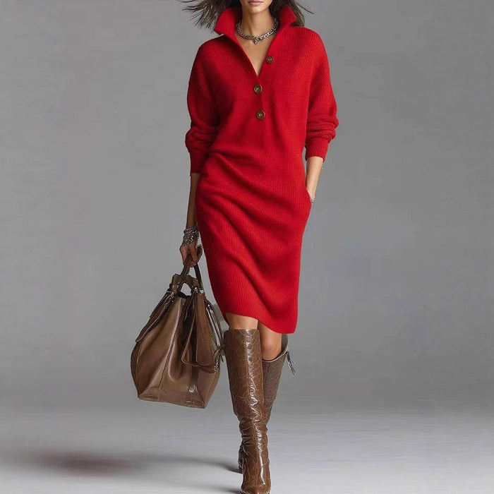 Long-sleeved Sweater Dress Fashion Warm Stand-up Collar V-